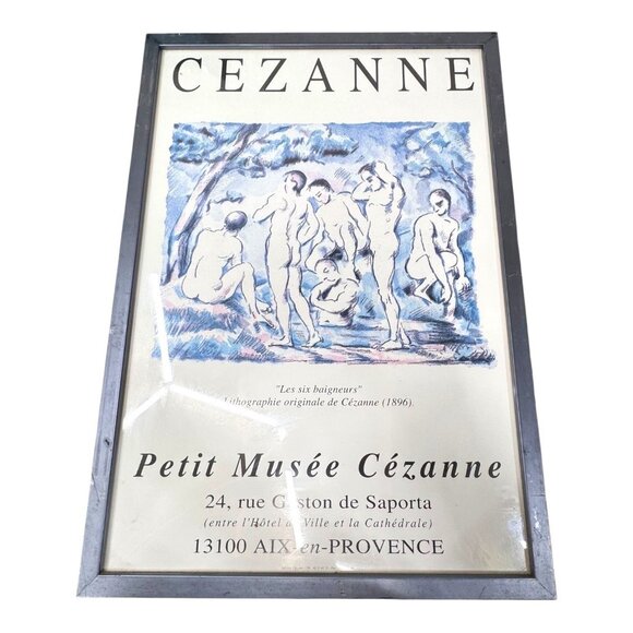 Framed Cezanne Art Print Les Six Baigneurs Lithograph Museum Poster Men Bathing - Picture 1 of 9